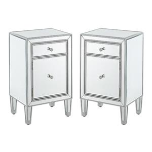 Home Square 1 Door Mirrored End Table in Antique Silver - Set of 2