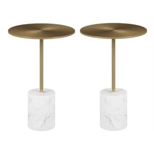 Home Square 12.6&quot Mid-Century Marble and Metal Side Table in Gold - Set of 2