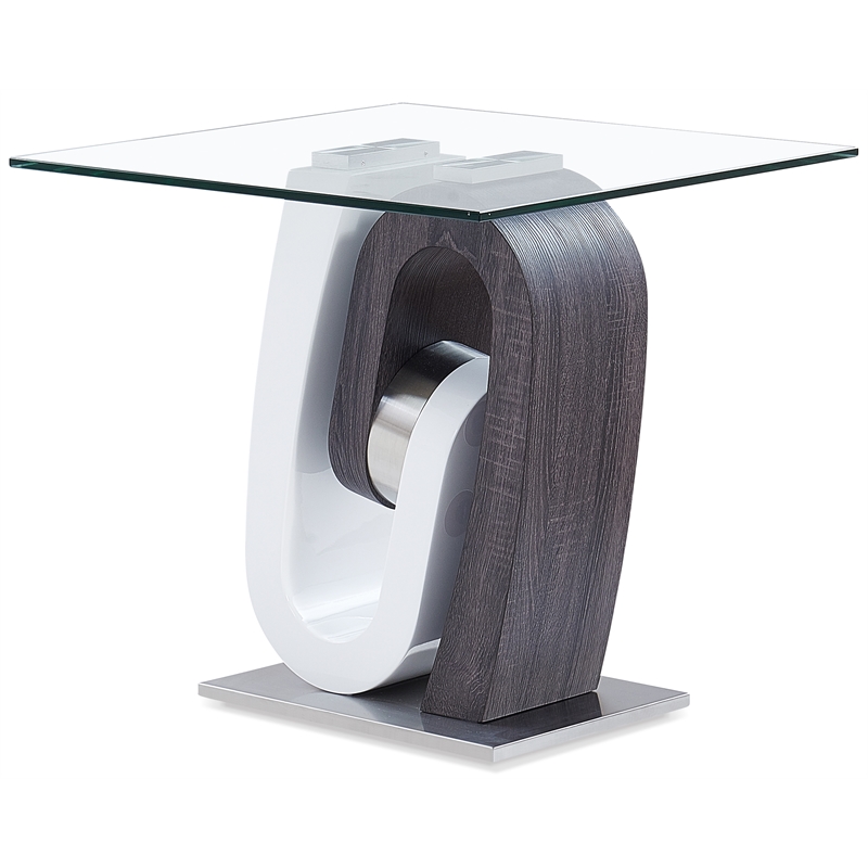 Home Square Glass Top and Metal End Table in Gray and White - Set of 2