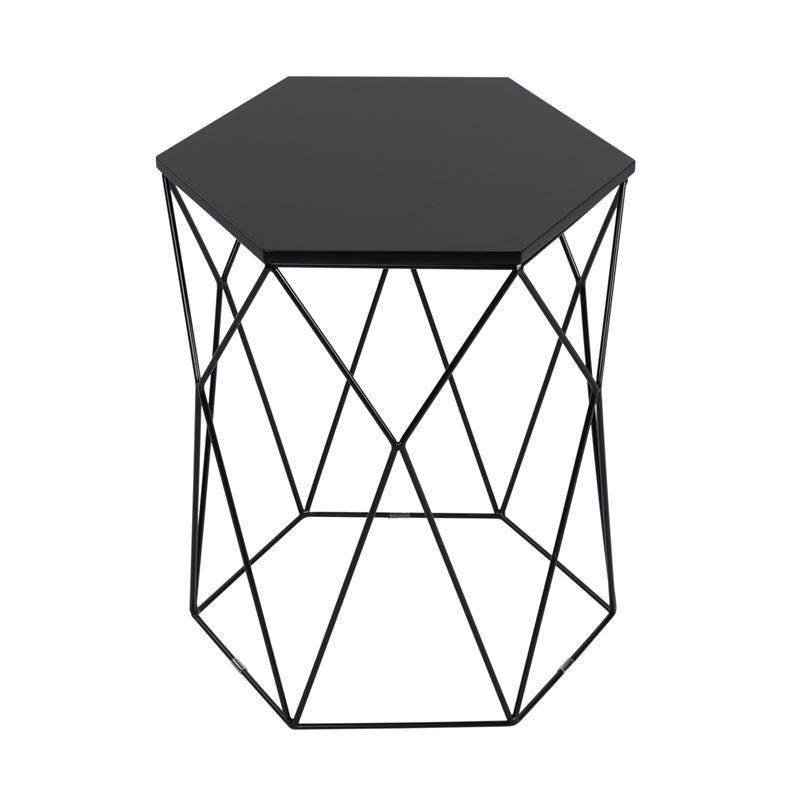 Home Square Geometric Metal Side Table in Midnight Black - Set of 2