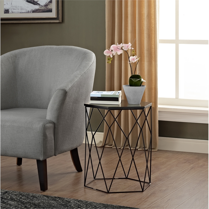 Home Square Geometric Metal Side Table in Midnight Black - Set of 2