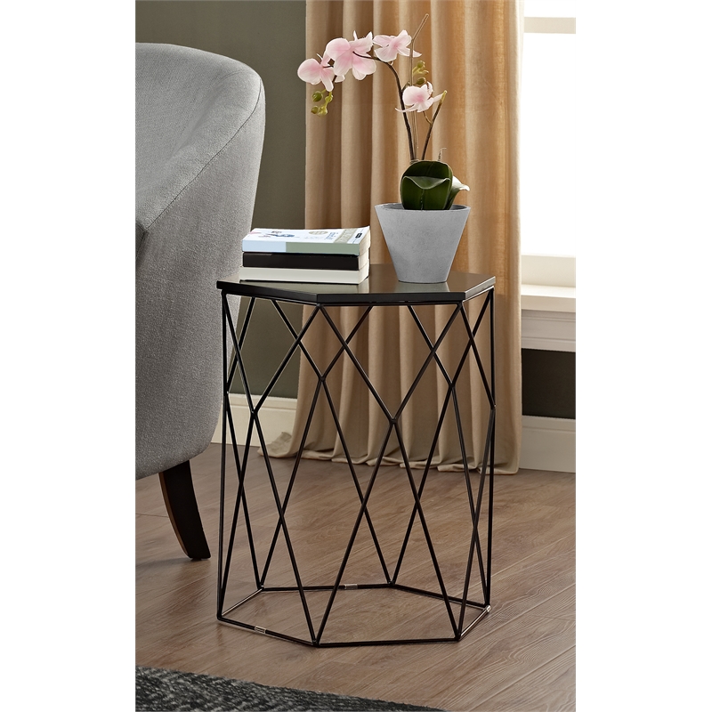 Home Square Geometric Metal Side Table in Midnight Black - Set of 2