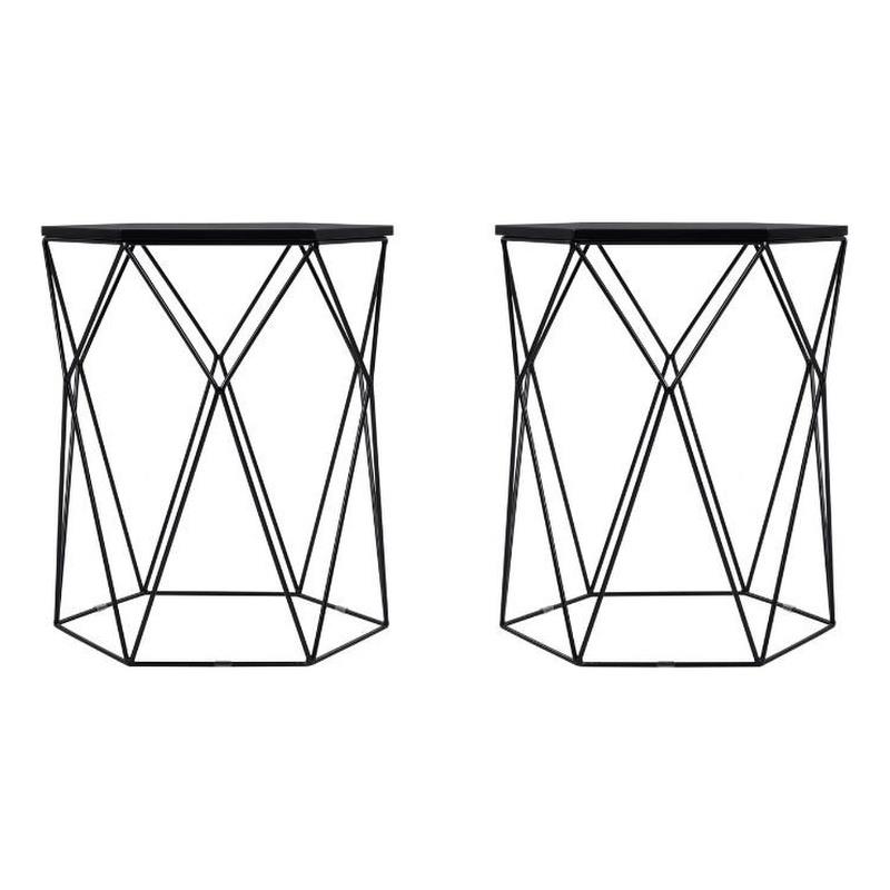 Home Square Geometric Metal Side Table in Midnight Black - Set of 2