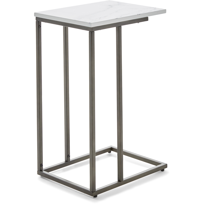 Home Square Modern Marble Side Table in Midnight Black - Set of 2