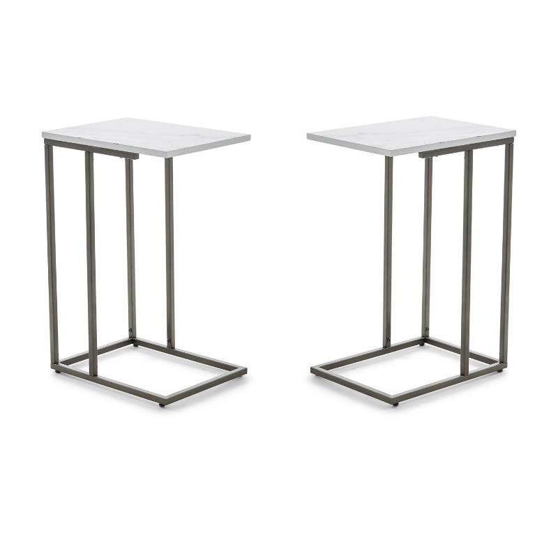 Home Square Modern Marble Side Table in Midnight Black - Set of 2