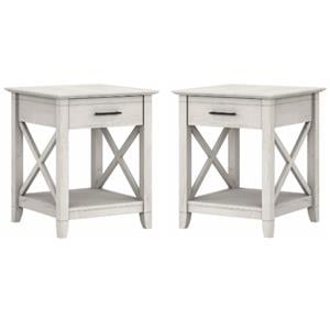 Home Square Wood End Table with Storage in Linen White Oak - Set of 2