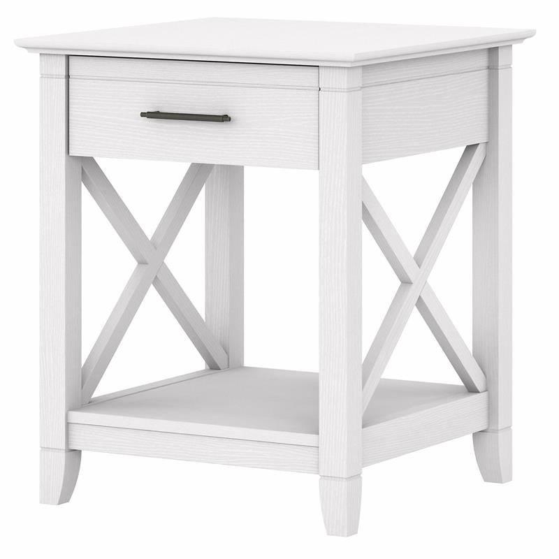 Home Square Wood End Table with Storage in Pure White Oak - Set of 2
