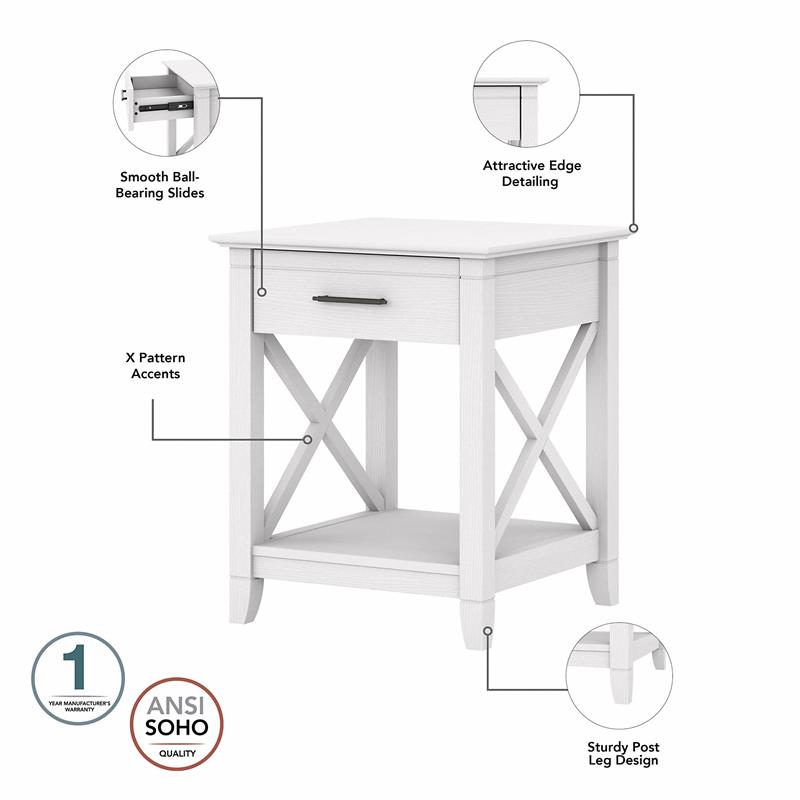 Home Square Wood End Table with Storage in Pure White Oak - Set of 2