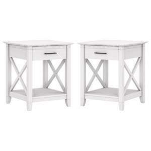 Home Square Wood End Table with Storage in Pure White Oak - Set of 2