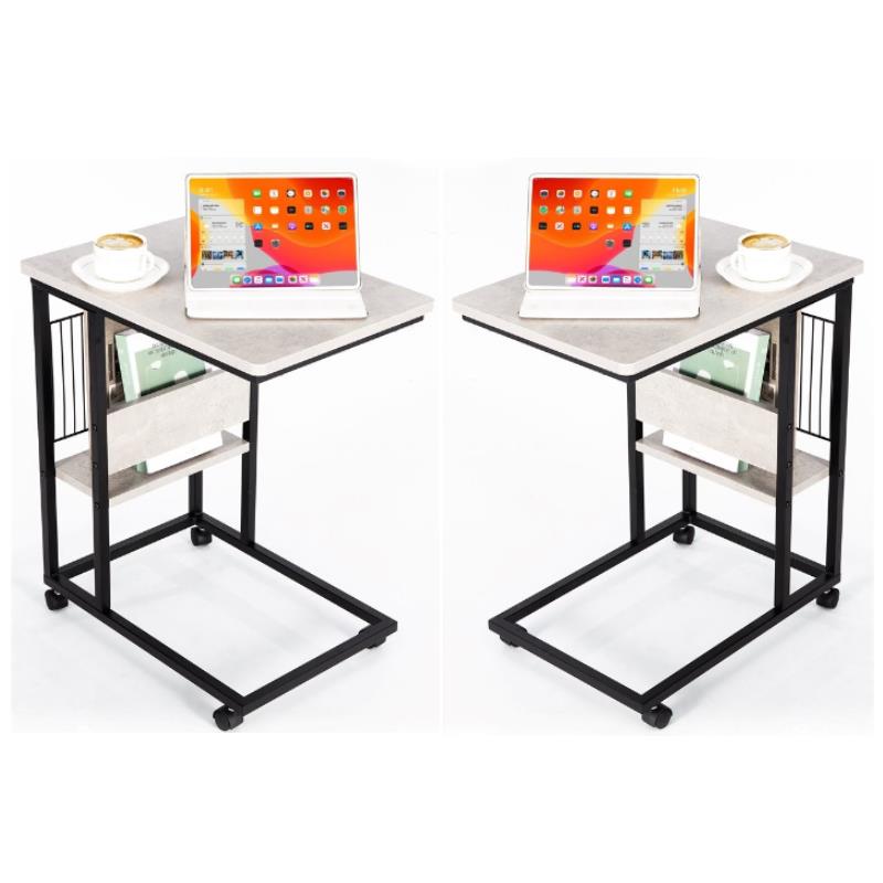Home Square Modern Wood End C Table in Cement and Black - Set of 2
