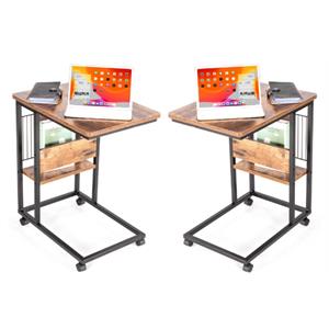 Home Square Wood End C Table with Magazine Holder in Rustic Brown - Set of 2