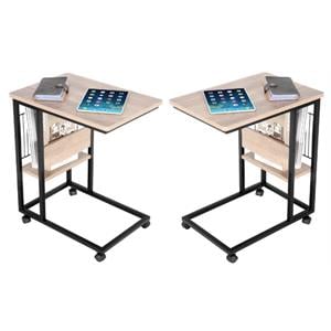 Home Square Wood End C Table with Magazine Holder in Smoky Gray - Set of 2