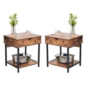 Home Square Modern Wood End Table with Drawer in Rustic Brown - Set of 2