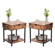Home Square Modern Wood End Table with Drawer in Rustic Brown - Set of 2
