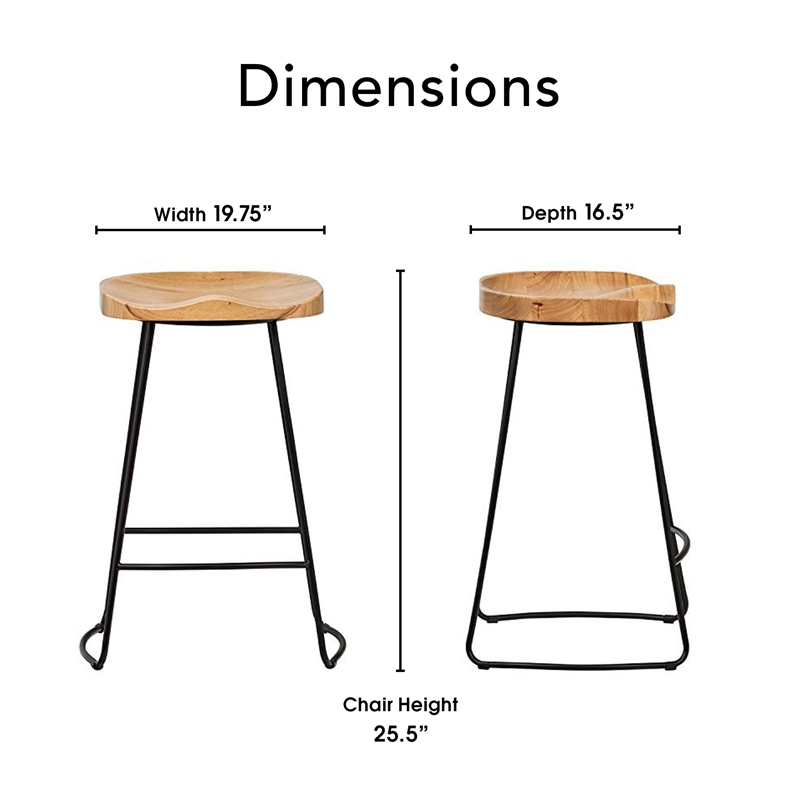 Home Square Metal and Wood Counter Stool in Light Beige - Set of 2