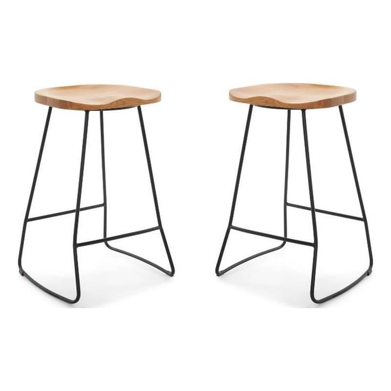 Home Square Metal and Wood Counter Stool in Light Beige - Set of 2