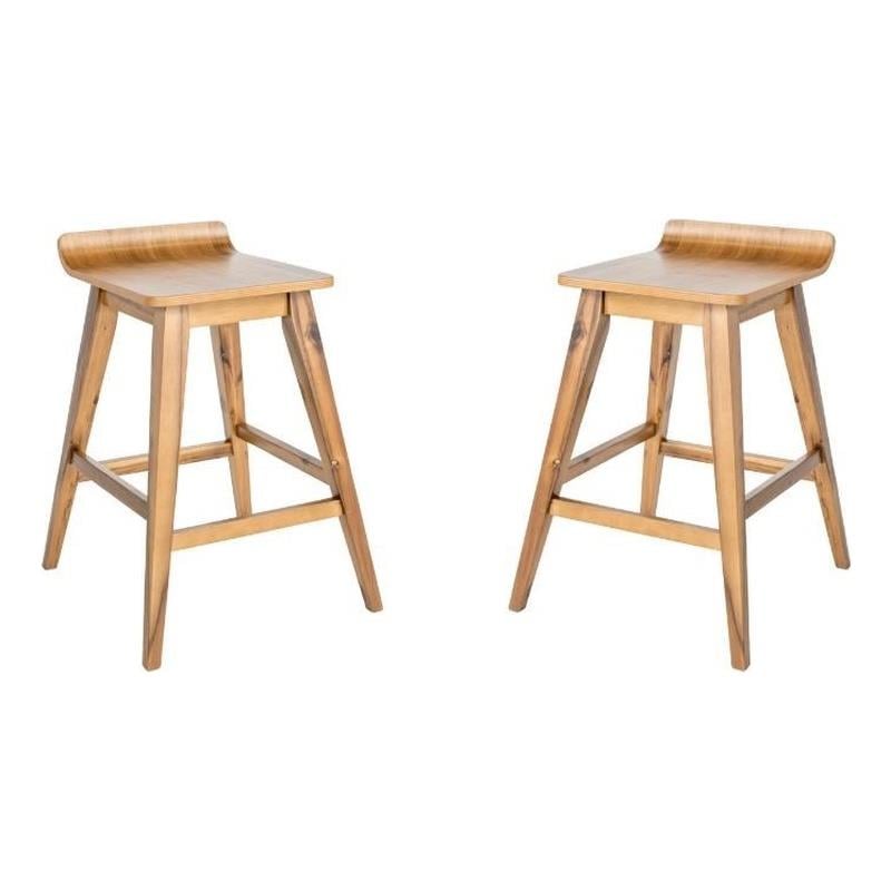 Home Square Mid-century Counter Stool in Light Beige - Set of 2
