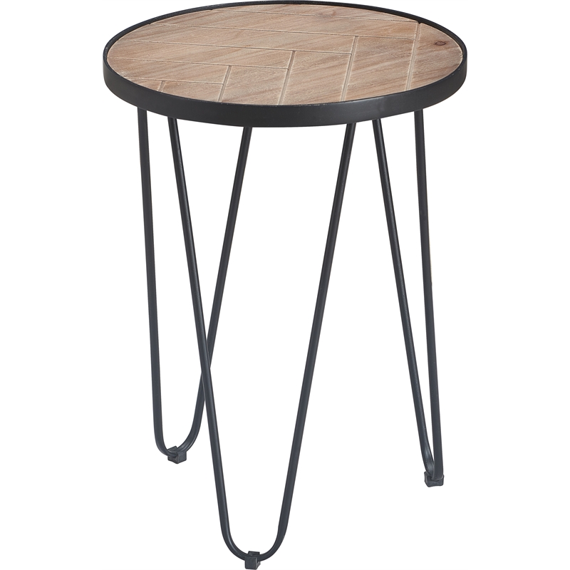Home Square Farmhouse Wood and Metal Side Table in Black - Set of 2