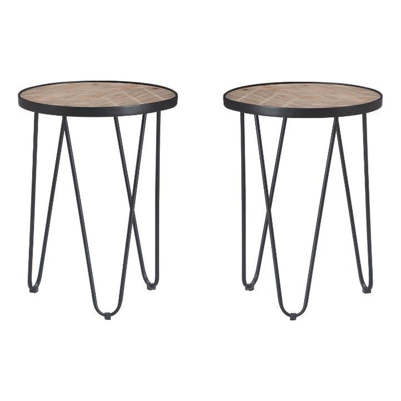Home Square Farmhouse Wood and Metal Side Table in Black - Set of 2