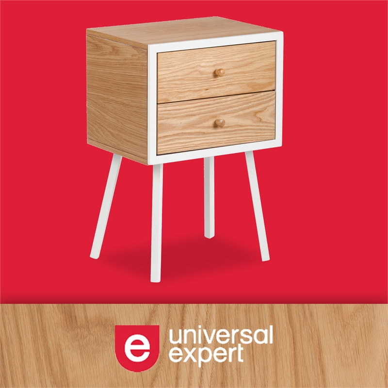 Home Square Modern 2 Drawer Side Table in Oak and White - Set of 2