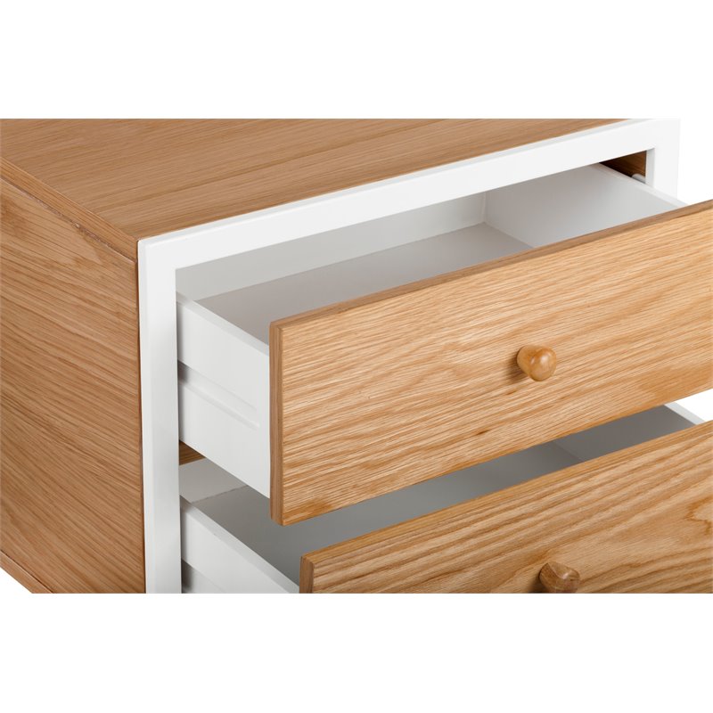 Home Square Modern 2 Drawer Side Table in Oak and White - Set of 2