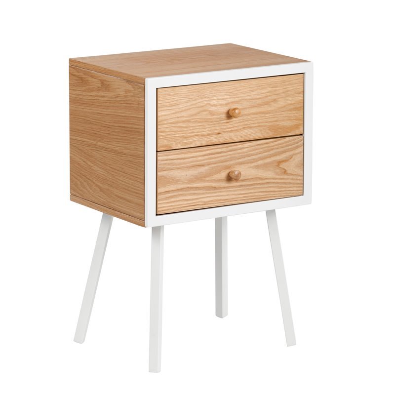 Home Square Modern 2 Drawer Side Table in Oak and White - Set of 2