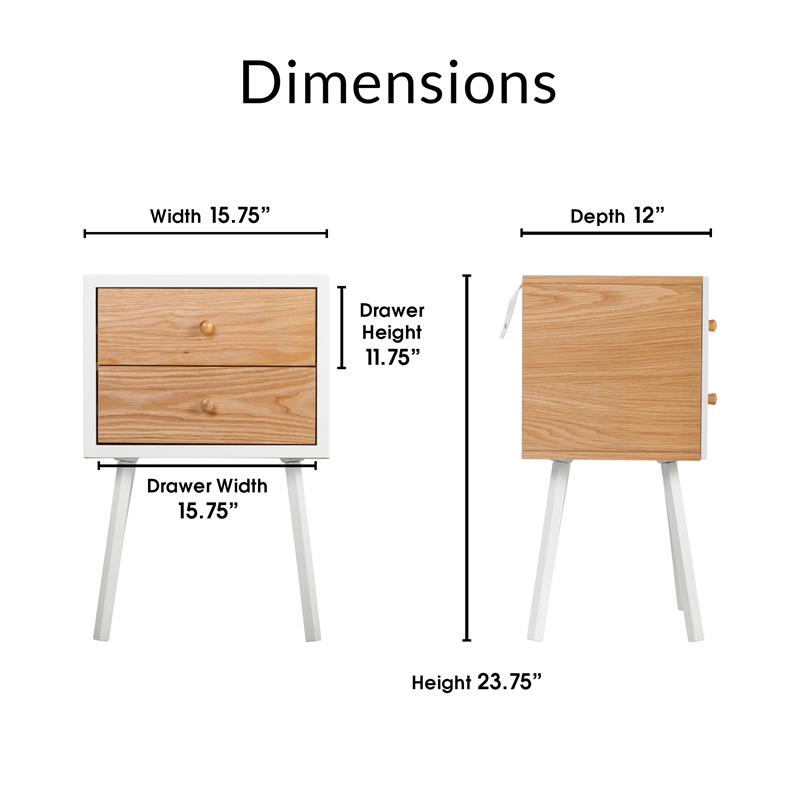 Home Square Modern 2 Drawer Side Table in Oak and White - Set of 2