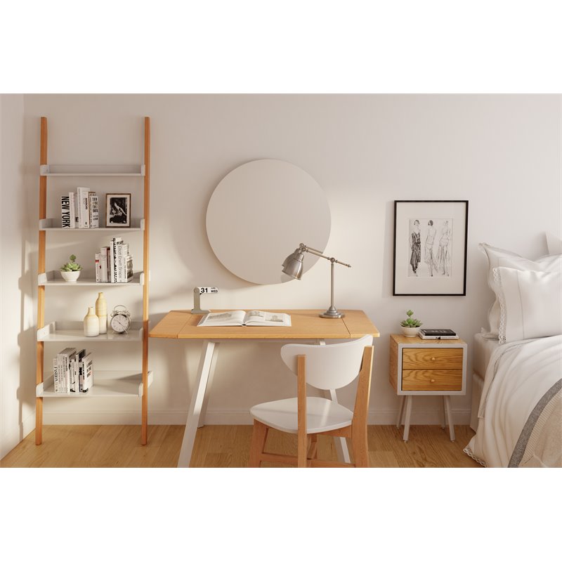 Home Square Modern 2 Drawer Side Table in Oak and White - Set of 2