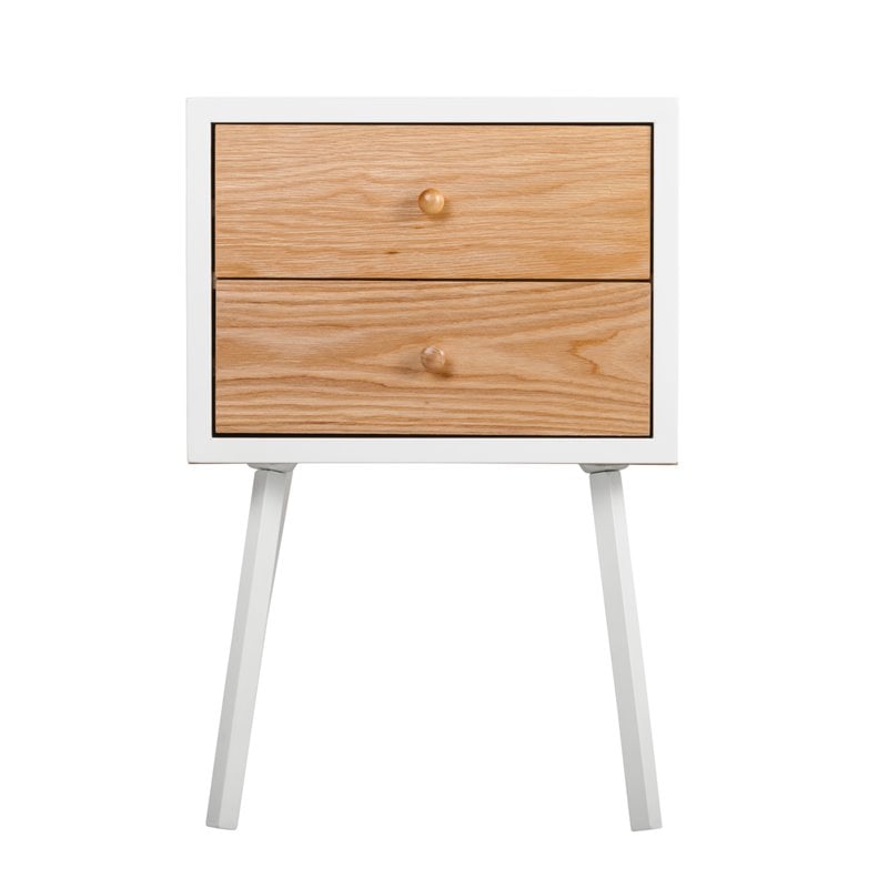 Home Square Modern 2 Drawer Side Table in Oak and White - Set of 2