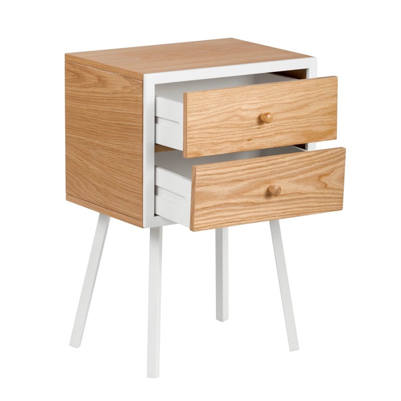 Home Square Modern 2 Drawer Side Table in Oak and White - Set of 2