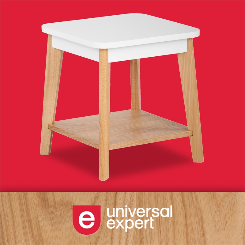 Home Square Modern Square Side Table in Oak and White - Set of 2