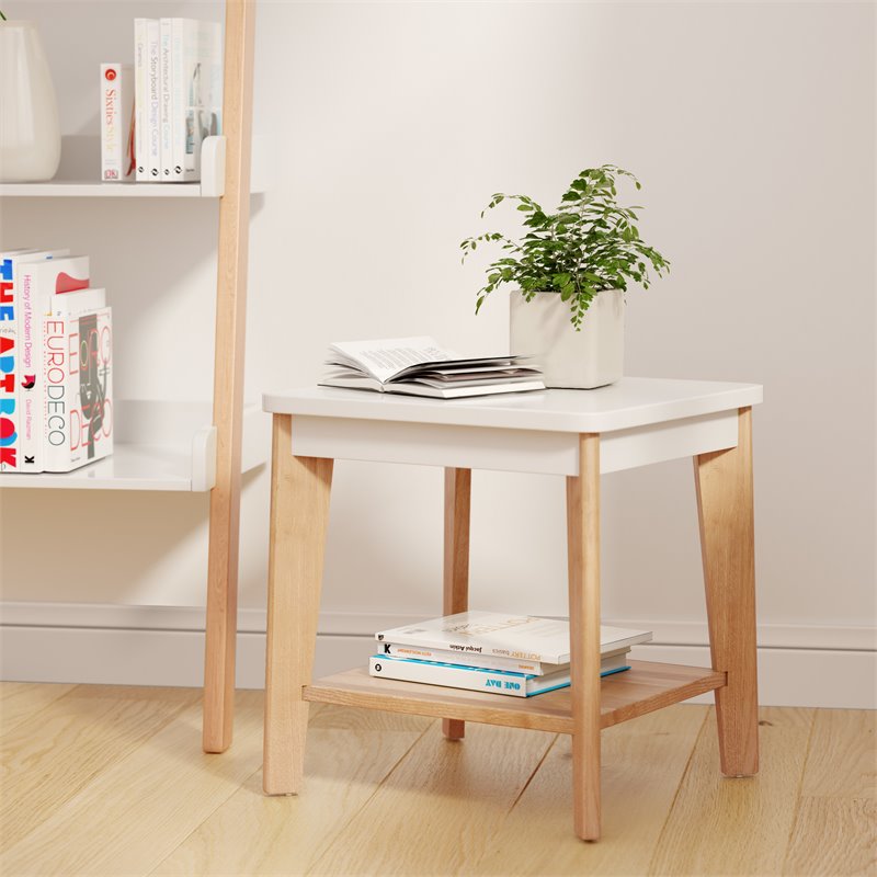 Home Square Modern Square Side Table in Oak and White - Set of 2