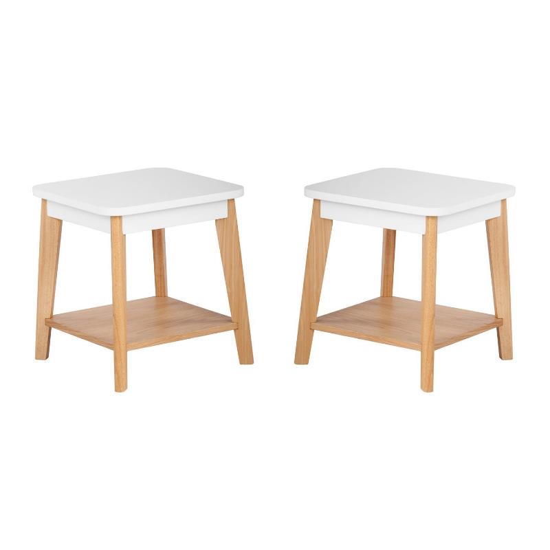 Home Square Modern Square Side Table in Oak and White - Set of 2
