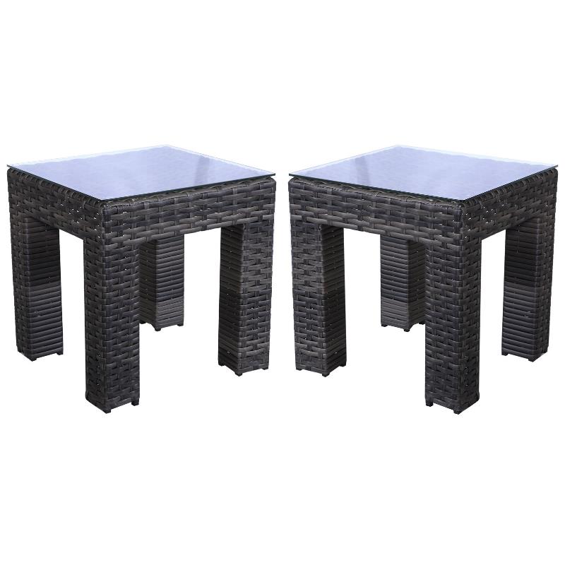 Home Square Two Tone Wicker Rattan End Table in Glass Top - Set of 2
