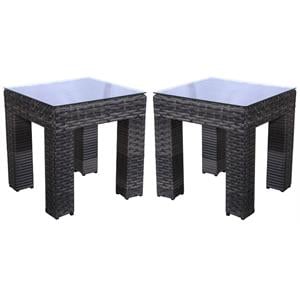 Home Square Two Tone Wicker Rattan End Table in Glass Top - Set of 2