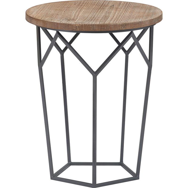 Home Square Round Solid Wood and Metal Side Table in Black - Set of 2