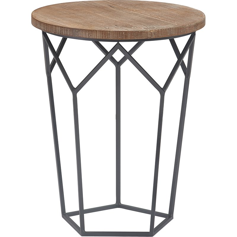 Home Square Round Solid Wood and Metal Side Table in Black - Set of 2
