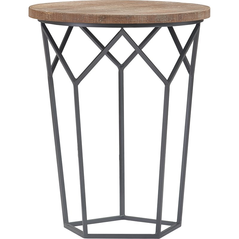 Home Square Round Solid Wood and Metal Side Table in Black - Set of 2