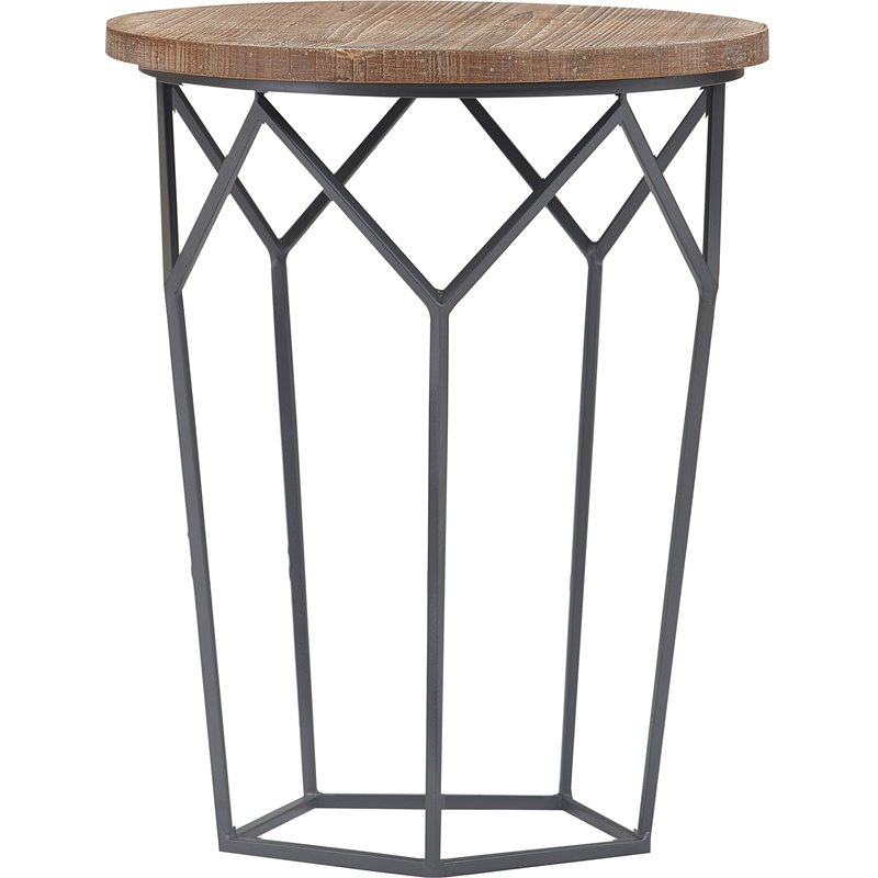 Home Square Round Solid Wood and Metal Side Table in Black - Set of 2