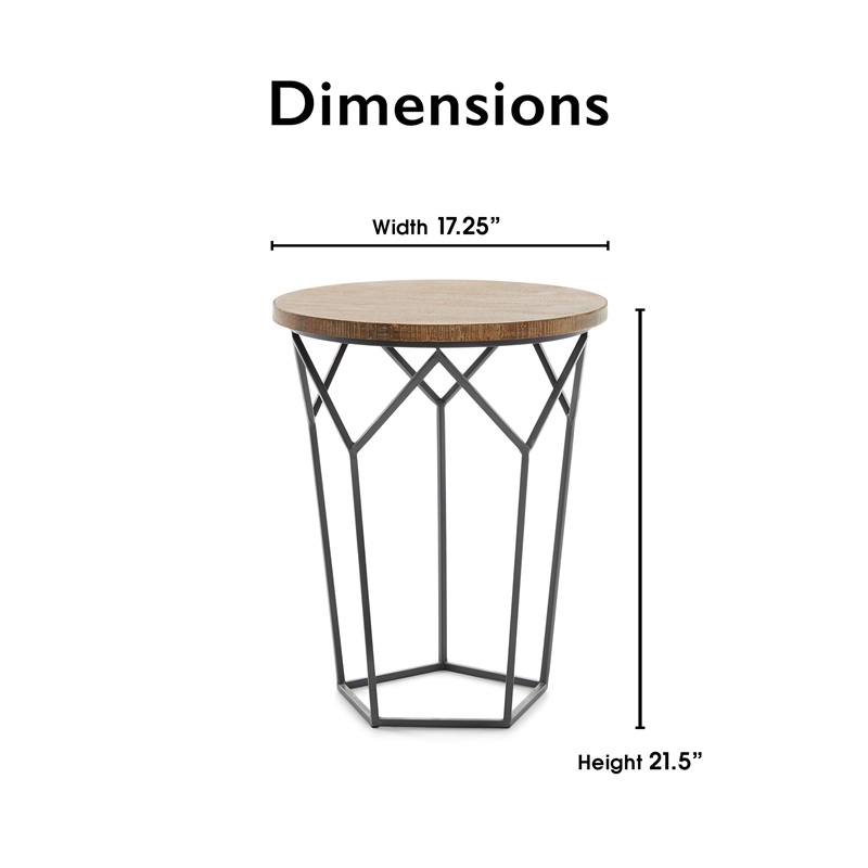 Home Square Round Solid Wood and Metal Side Table in Black - Set of 2