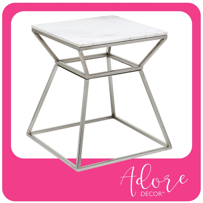 Home Square Tall Marble Side Table in Silver Finish - Set of 2