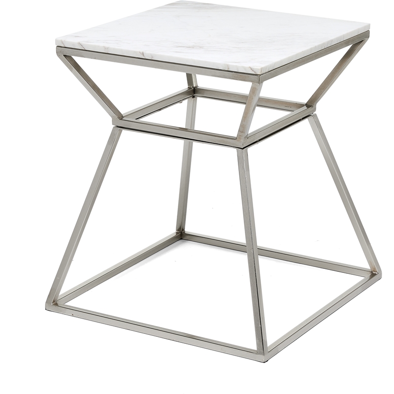 Home Square Tall Marble Side Table in Silver Finish - Set of 2