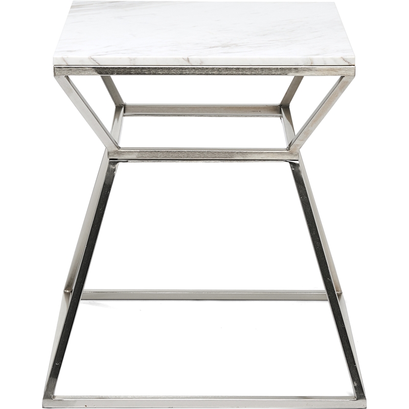 Home Square Tall Marble Side Table in Silver Finish - Set of 2