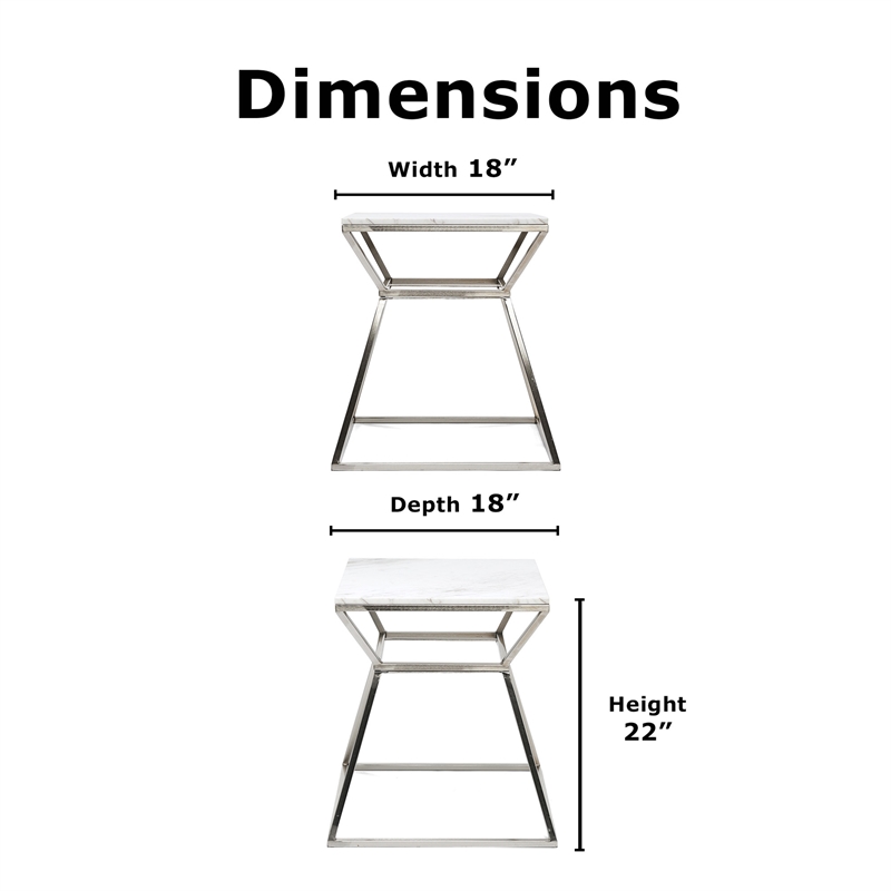 Home Square Tall Marble Side Table in Silver Finish - Set of 2