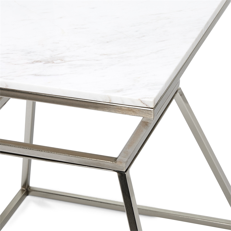 Home Square Tall Marble Side Table in Silver Finish - Set of 2