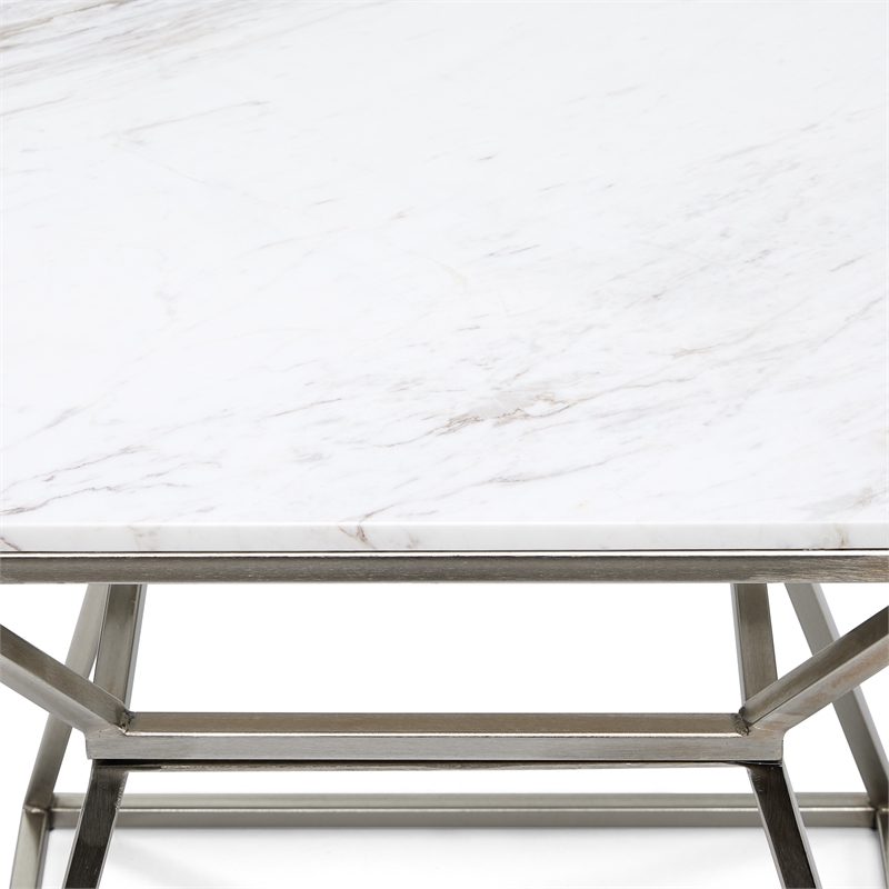 Home Square Tall Marble Side Table in Silver Finish - Set of 2