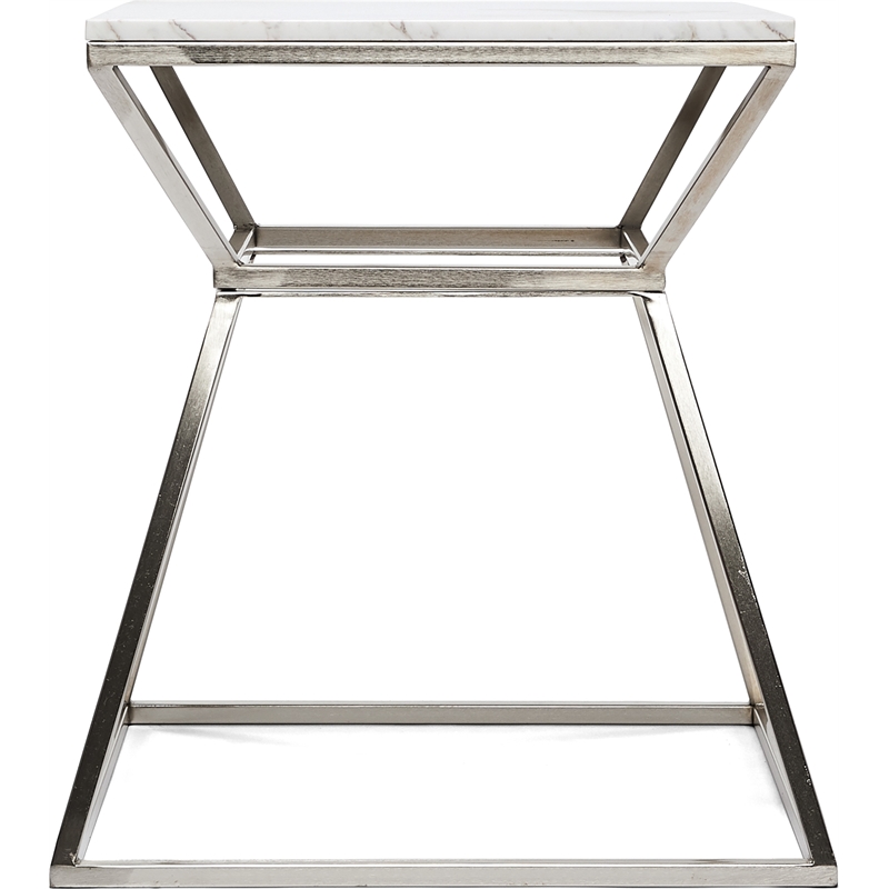 Home Square Tall Marble Side Table in Silver Finish - Set of 2