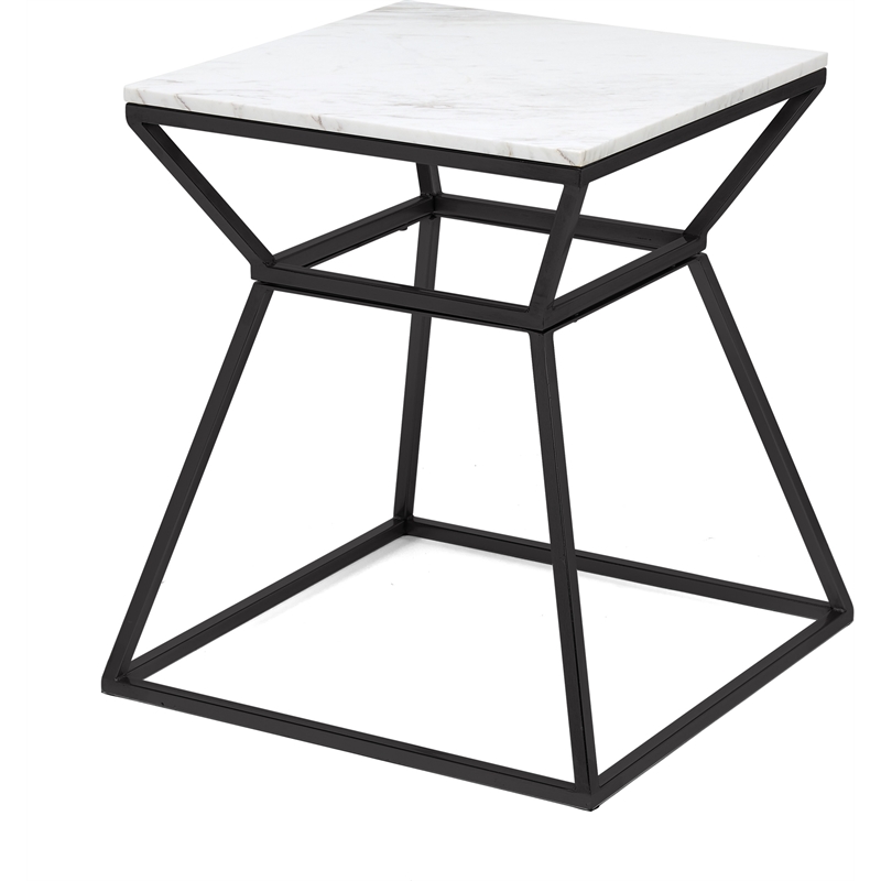 Home Square Tall Marble Side Table in Black Finish - Set of 2