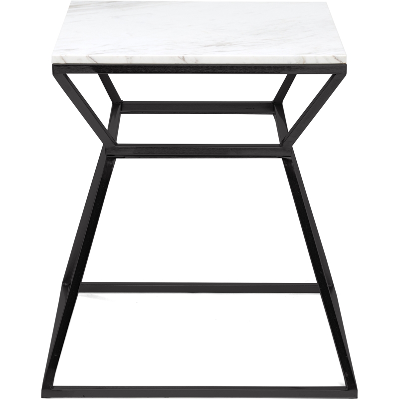 Home Square Tall Marble Side Table in Black Finish - Set of 2