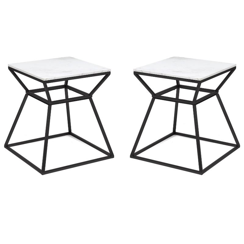 Home Square Tall Marble Side Table in Black Finish - Set of 2